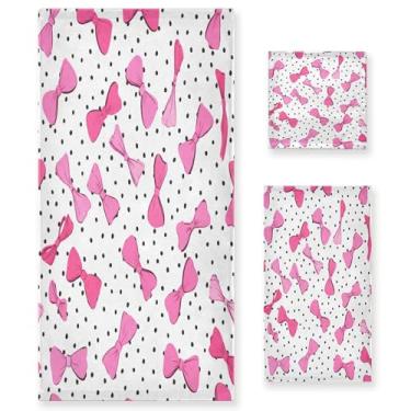 Imagem de xigua Conjunto de toalhas de banheiro com bolinhas e laços absorventes macios 3 peças toalha de banho toalha de mão toalhas decorativas para banheiro, academia, hotel, praia, piscina