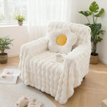 Imagem de HANDONTIME Capa de poltrona branca, capa de sofá de coelho, pelúcia de coelho, capas de sofá de pele sintética para cadeira, sofás, capa de sofá felpuda, lavável, grossa, macia, 180 cm x 265 cm
