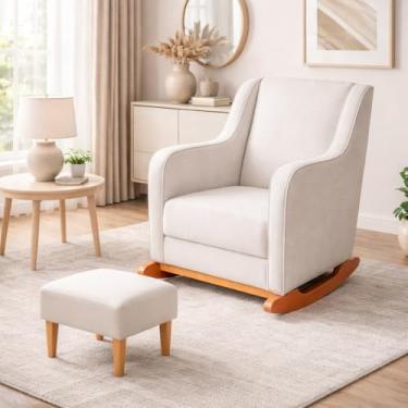 Imagem de Poltrona Puff Balanço Amamentação Decorativa Quarto Milena Bege Claro