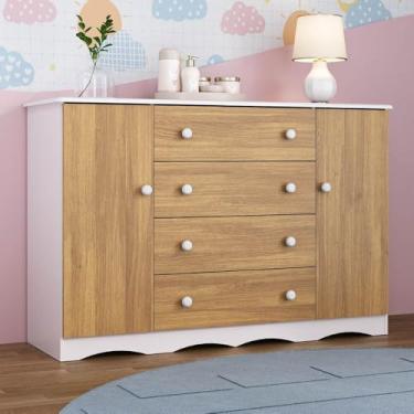 Imagem de Cômoda Infantil 125cm 2 Portas e 4 Gavetas Realeza Multimóveis Mp4455 Branco/madeirado