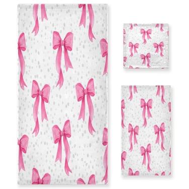 Imagem de xigua Conjunto de toalhas de banheiro com bolinhas e laços absorventes macios 3 peças toalha de banho toalha de mão toalhas decorativas para banheiro, academia, hotel, praia, piscina