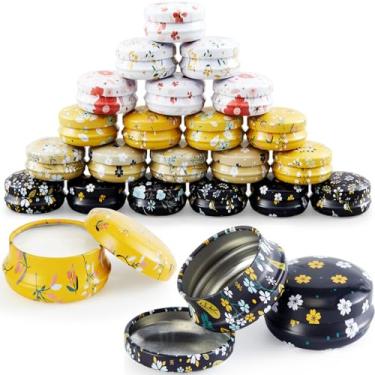 Imagem de Otoolling Pacote com 24 mini frascos de folha de flandres com tampas, 20 ml reutilizáveis redondos pequenos frascos florais para viagem, recipientes vazios para pomada, velas de LED, pomada, sombra
