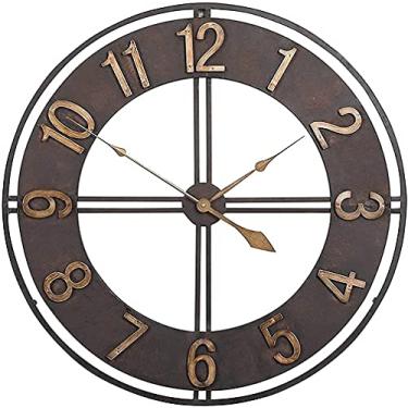 Imagem de SLGGPJBU Relógio grande de parede de jardim externo de 60 cm, relógio de jardim, mostrador aberto, à prova d'água, relógio externo interno para sala de estar, moderno, gigante, relógio de metal aberto