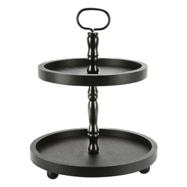 Imagem de SYNCVIBE Suporte de bandeja de madeira em camadas, 2 camadas (preto)