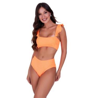 Imagem de Biquini Sem Bojo Cintura Alta Hot Pant Texturizado - c6 DAIANA, Laranj