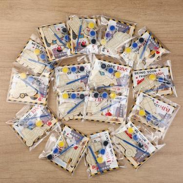 Imagem de Ctosree 24 Pack Valentine's Party Favors Bulk DIY Cards Gifts Wooden Arts Painting Craft Kit with Valentine's Cards Thank You for Gifts for Kids Boys Girls Birthday Party(Construction Themed)