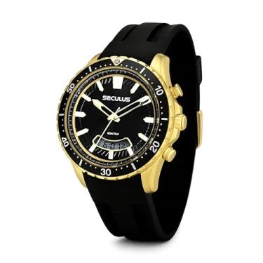 Imagem de Relógio Seculus Masculino Anadigi De Pulso Esportivo Casual Analógico E Digital Caixa Em Aço Inoxidável E Pulseira Em Silicone Preto A Prova D'água Em 100 Metros Preto Original