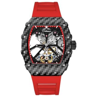 Imagem de CARLIEN Relógio de pulso masculino moderno automático esqueleto luminoso pulseira de silicone rosto grande à prova d'água oco casual legal relógio de pulso para homens, Vermelho, Moderno, legal