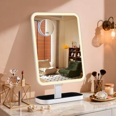 Imagem de DASLAVA Espelho de maquiagem com luzes, espelho Hollywood de armazenamento, ampliação de 1/10x, luzes de 3 cores e ajustável, espelho iluminado para mesa de maquiagem, quarto, vestiário, (50 x 30 cm