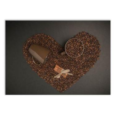 Imagem de Placa Decorativa Café Coração Grãos Ilustração Decoração Poster Quarto Sala