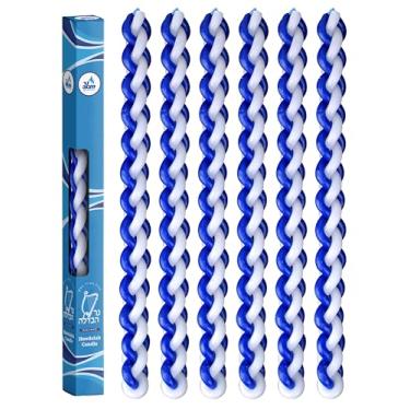 Imagem de Vela Havdalá trançada Ner Mitzvah - cera de parafina azul e branco redonda - Vela Havdallah feita à mão - presente Shabbat Judaica, Blue & White, 11" Round, 6