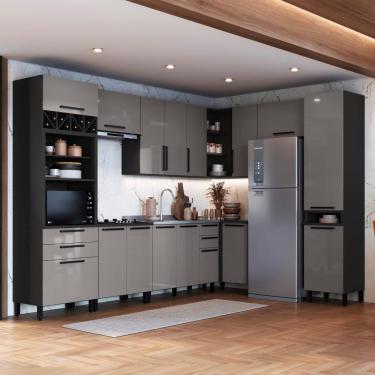 Imagem de Cozinha Modulada Completa Fidelitá Mônaco 9 Peças 549cm 16 Portas 4 Gavetas Sem Tampo Chumbo/titânio