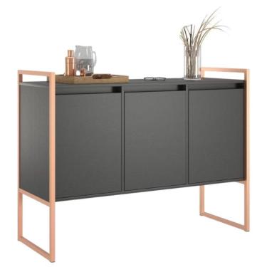 Imagem de Buffet Aparador Industrial 3 Portas Para Sala De Jantar Preto Cobre