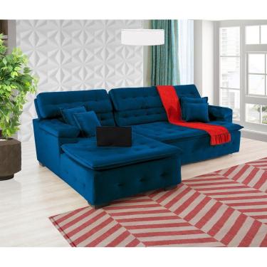 Imagem de Sofá Retrátil E Reclinável Com Chaise Orlando 2.20x2.10m- Sofisticato-azul