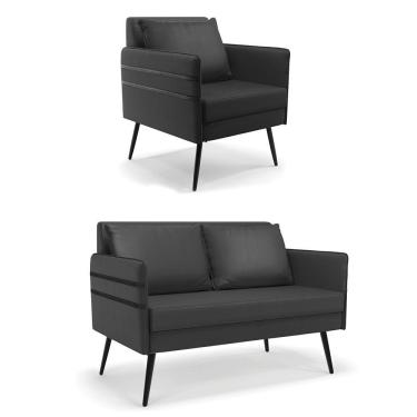 Imagem de Kit 01 Namoradeira E 01 Poltrona Corino Preto