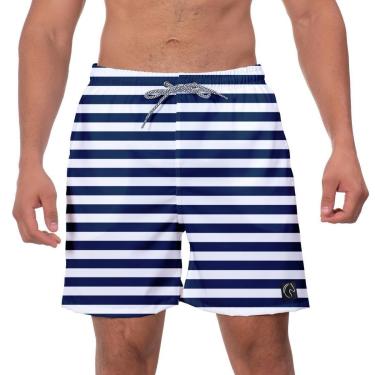 Imagem de Short Praia Masculino W2 Linhas Azuis Estampado Academia Caminhada Corrida Qualidade Conforto-Masculino