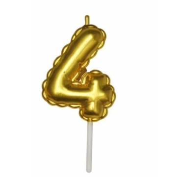 Imagem de Vela Renda Metalizada Numero 0 A 9 Dourado Balão 6cm Altura - Funlux, 
