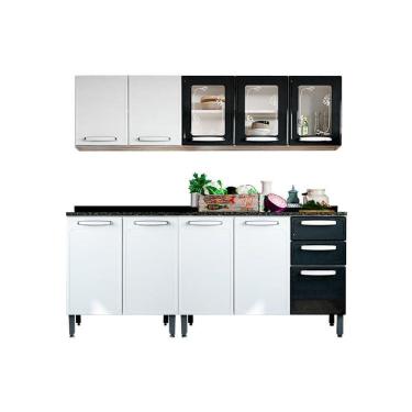 Imagem de Cozinha Completa Evidence 4 Peças (2 Armários + 2 Balcões) C4P38 Branco/Preto - Bertolini