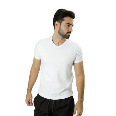Imagem de Camiseta Masculina Básica Cotton Branca Gola V-Masculino