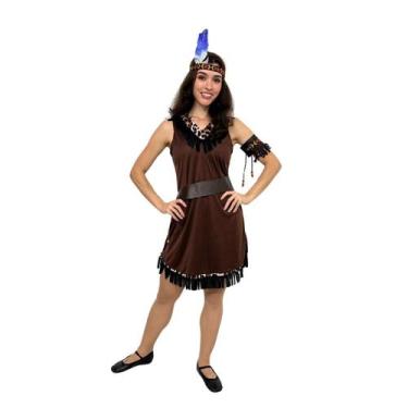 Imagem de Fantasia India Pocahontas Guerreira Luxo Adulta Com Franja - Festalind