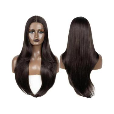 Imagem de Peruca dianteira do laço sintético para mulheres, Ombre reto, castanho