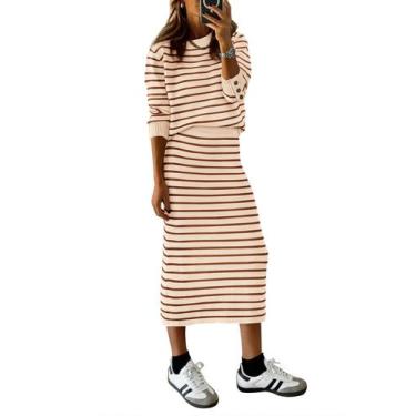 Imagem de Conjunto Feminino PRETTYGARDEN de Suéter Listrado com Saia - 2 Peças M