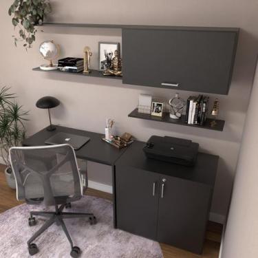 Imagem de Escrivaninha Mesa Escritório com Armário Baixo e Aéreo com Chave Modul