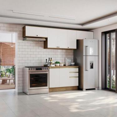 Imagem de Armário de Cozinha Completa 100% MDF 280cm Nogueira/Branco Celeste Kap