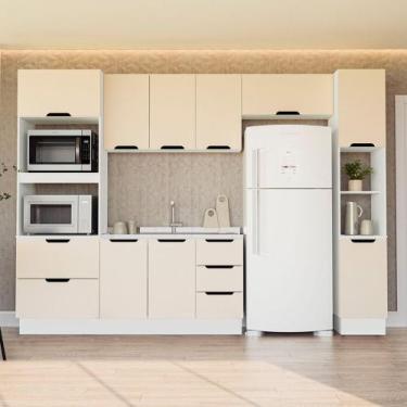 Imagem de Cozinha Modulada 5 Peças sem Pia e Rodapé Maeena Politorno, Branco/Cre