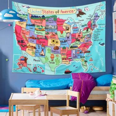 Imagem de Mapa de tapeçaria para pendurar na parede dos Estados Unidos para quar