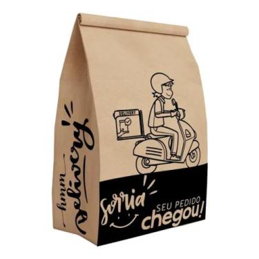 Imagem de Saco Embalagem Kraft Grande Delivery Lanche C/50und 24x15,5x31 - Pluma