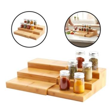 Imagem de Organizador Extensível 3 Andares Porta Tempero Cozinha Bambu Bege - Ka