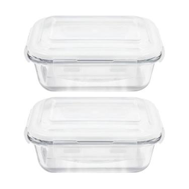 Imagem de Kit 2 Pote Hermético Vidro 1040ml Retangular Marmita Almoço - Gift Uti