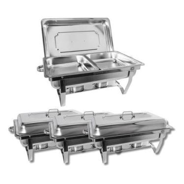 Imagem de Kit 3 Rechaud Retangular 2 Cubas 1/2 GN 9 Litros Inox Fogareiro Gourme