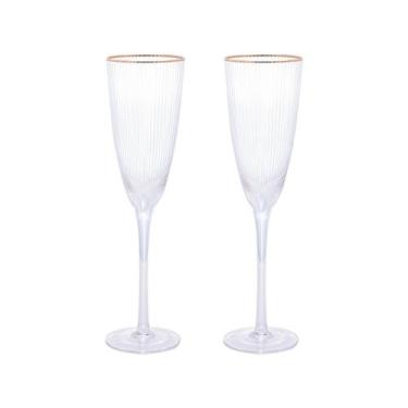 Imagem de Taça de Vidro Wolff Para Champanhe 300 ml Borda Dourada Lines 2 Peças