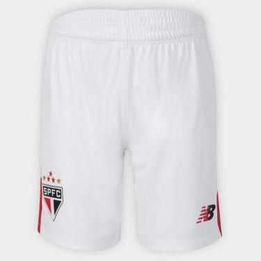Imagem de Calção Infantil São Paulo I 26/27 New Balance, Branco, Vermelho, 10A