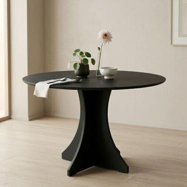 Imagem de Mesa de Jantar Redonda Preta Elisa 90cm MDF Compacta e Elegante