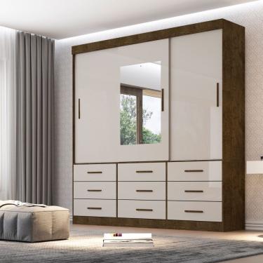 Imagem de Guarda Roupa Casal New Star 3 Portas Correr 9 Gavetas MDF-MDP com Espelho Off White Sallêto Móveis