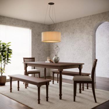 Imagem de Mesa de Jantar 160cm 8979WN com 2 Cadeiras Estofadas 8981WN e 2 Bancos 8980WN Rubi Café Finestra