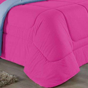 Imagem de Kit Edredom Dupla Face + Jogo De Lençol Casal Nobre 6 Peças Malha 100% Algodão - Pink / Azul-bebê