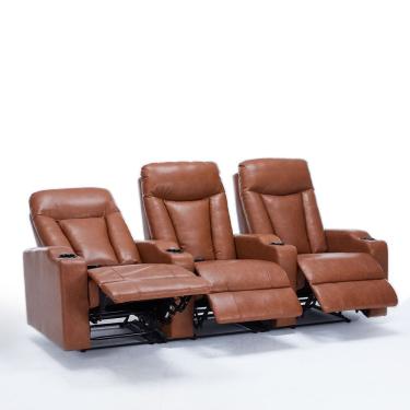 Imagem de Poltrona 3 Lugares Vancouver Reclinável Manual Pu Caramelo Gran Belo