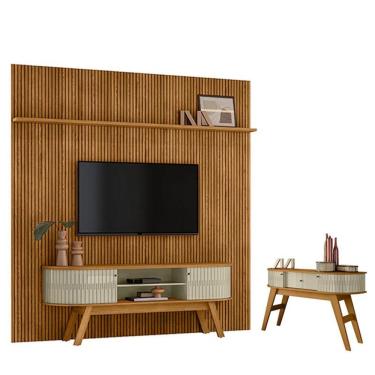 Imagem de Estante Home Theater Com Bancada Suspensa New Laguna Com Aparador Estoril Cumaru Opala...