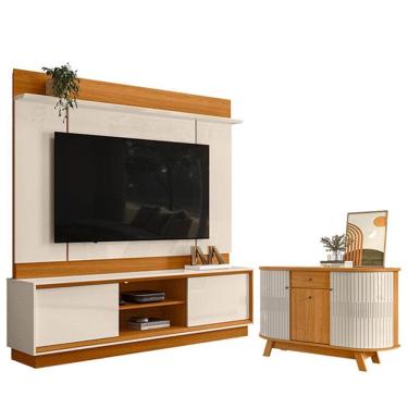 Imagem de Estante Home Theater Siena Sem Pés Com Aparador Para Sala Buffet Monza Cinamomo Off Whi...