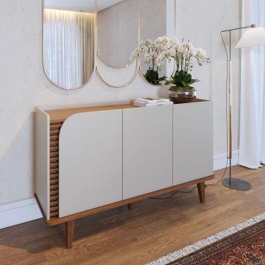 Imagem de Buffet Aparador Jurerê Contemporâneo Retrô 3 Portas MDF MDP 136CM Off White Freijó