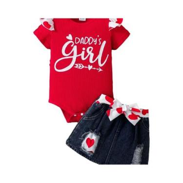 Imagem de Bebê menina casual verão manga curta triângulo macacão + saia conjunto