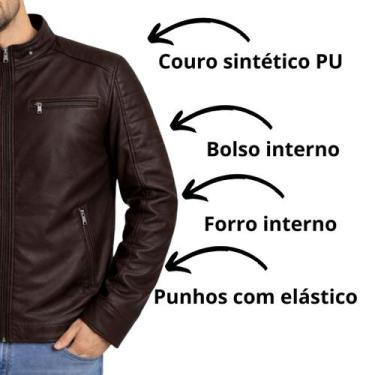 Imagem de Jaqueta Masculina Couro PU Slim Cor:MarromTamanho:G - FMF, Marrom, G