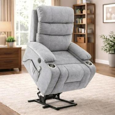 Imagem de Poltrona Reclinável Elétrica Lift com Elevação Niara Veludo Cinza C01 