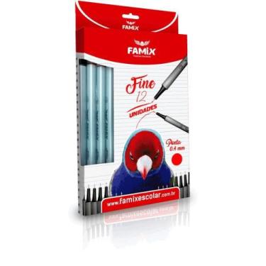 Imagem de Caneta com Ponta Porosa Fine 0.4MM Vermelha BL.C/12 - Famix
