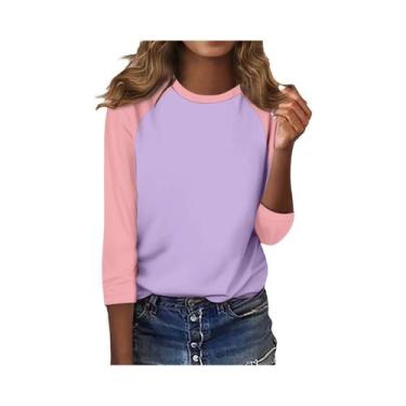 Imagem de Camiseta Feminina Colorida Com Manga Raglan E Gola Redonda, Top De Ver