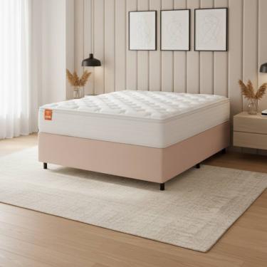 Imagem de Cama Box Colchão Casal Molas Ensacadas Real 138x188x65cm Branco / Bege Inducol - Suport...
